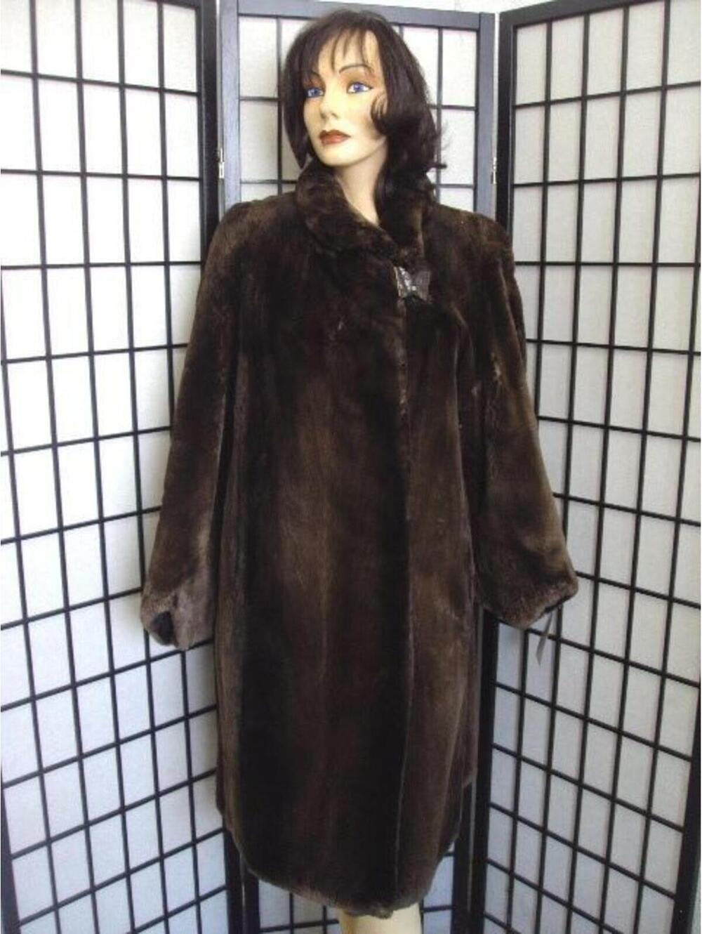 ! EXCELLENT BROWN SHEARED BEAVER FUR JACKET COAT WOMEN WOMAN SIZE 4-6